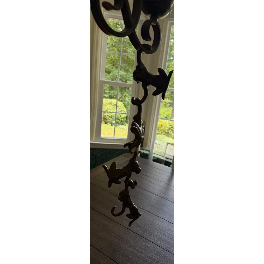 Set of 4 Cast Iron Monkey Barrel Hooks Hanging Link Chain Bronze Finish Decor